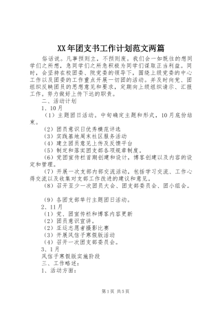 XX年团支书工作计划范文两篇