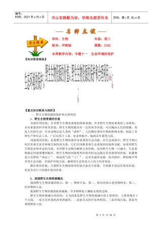 专题十一 生态环境的保护