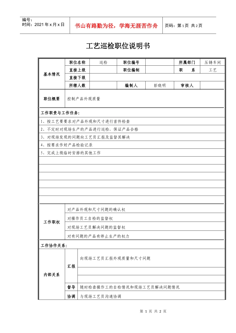 工艺巡检职位说明书_第1页