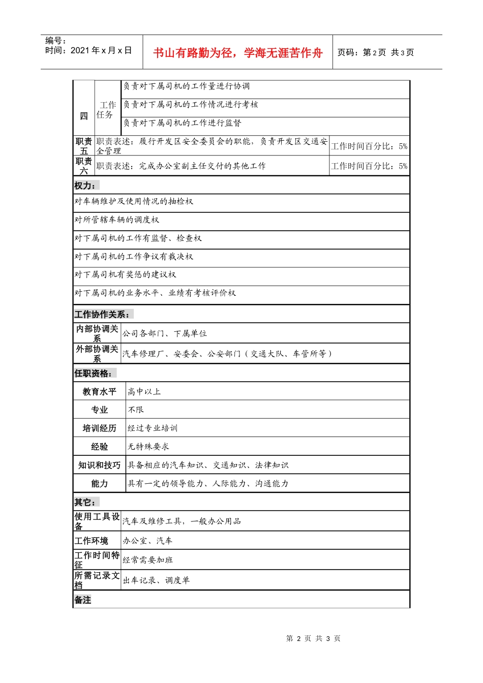 工业园办公室车辆管理岗位说明书_第2页