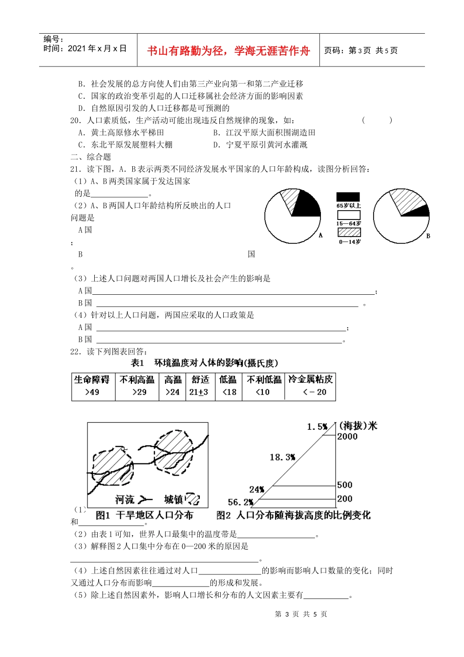 人力资源-2022(鲁教版地理必修2)第一单元《人口与地理环境》单元综合测试题_第3页