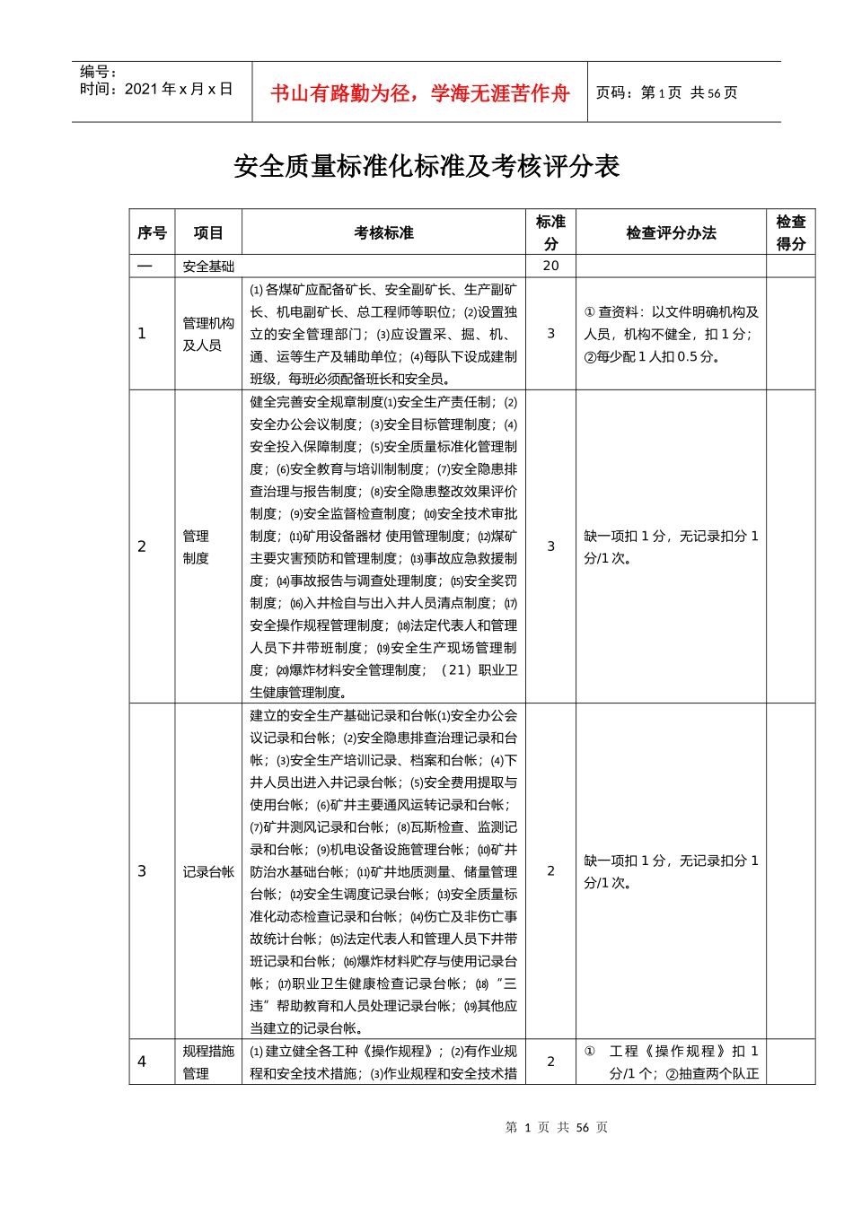 安全质量标准化标准及考核评分表(填写)_第1页