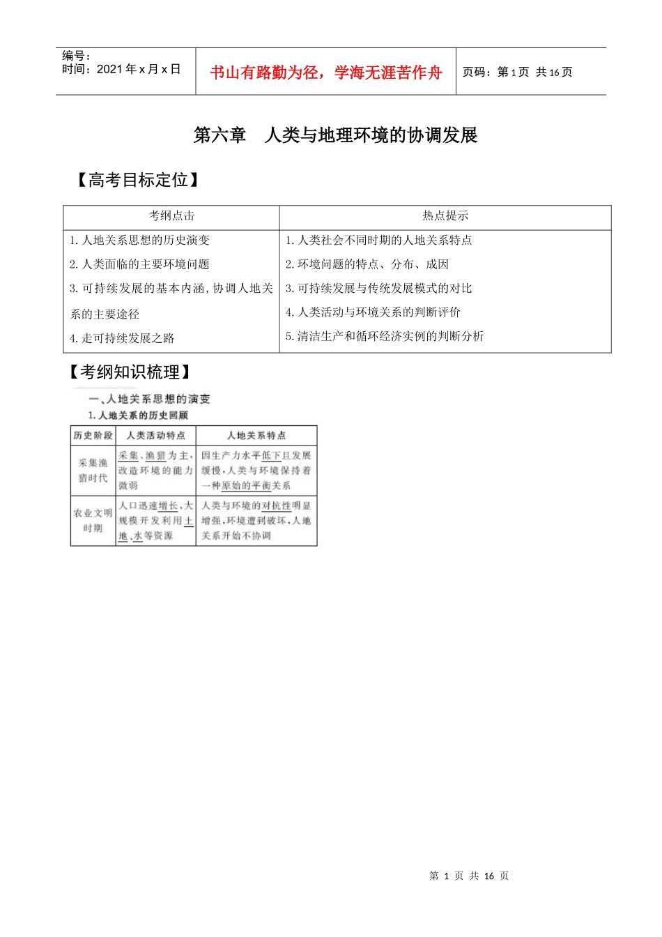 XXXX版地理一轮精品复习学案：61精讲 人类与地理环境的协调发展(必修_第1页