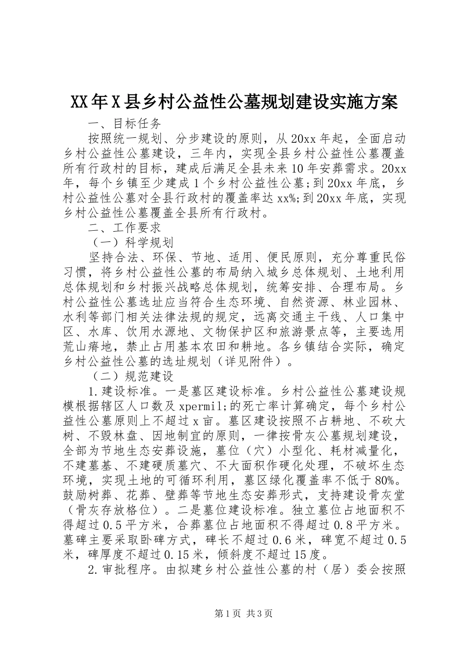 XX年X县乡村公益性公墓规划建设实施方案_第1页