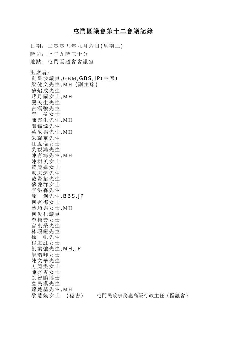 屯门区议会第十二会议记录_第1页