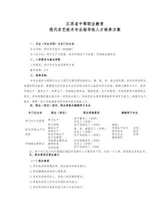 中等职业教育现代农艺技术专业指导性人才培养方案