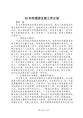 XX年村委团支部工作计划