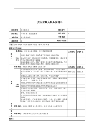 安全监察员岗位说明书