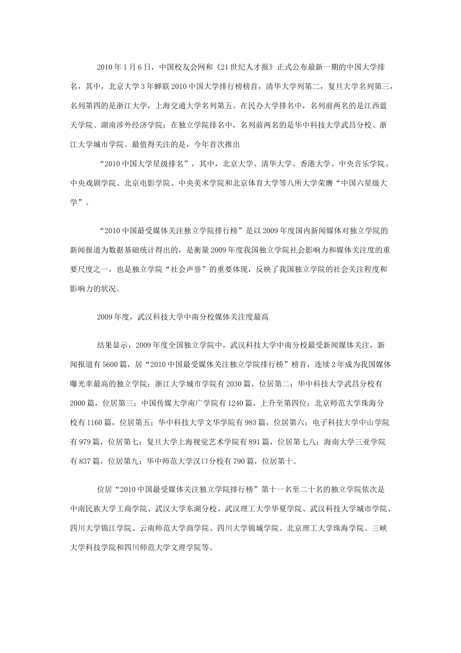 某年最受媒体关注独立学院排行榜_第1页