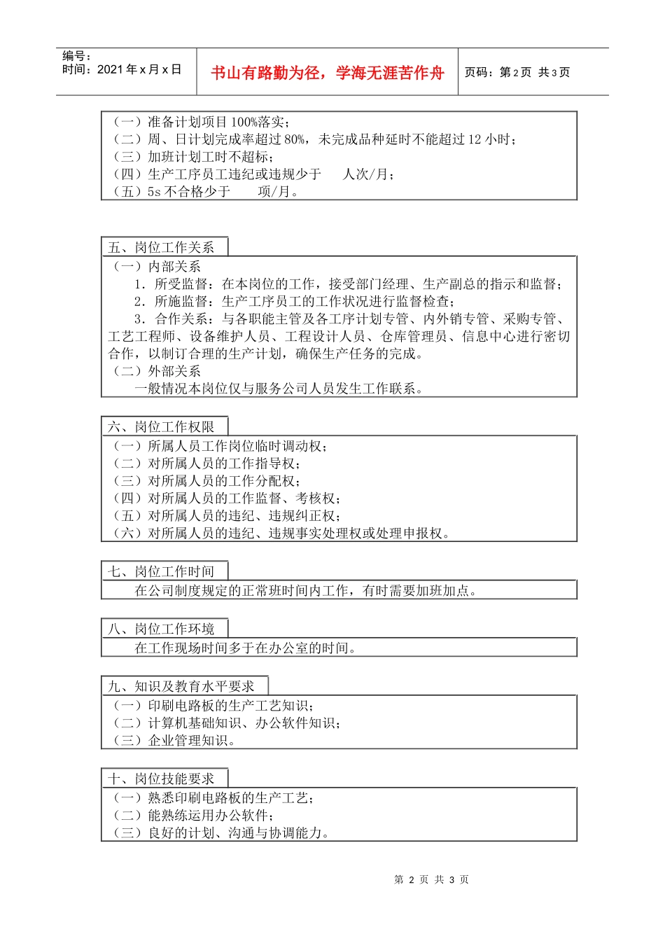 【职位描述】计划主管岗位工作说明书_第2页