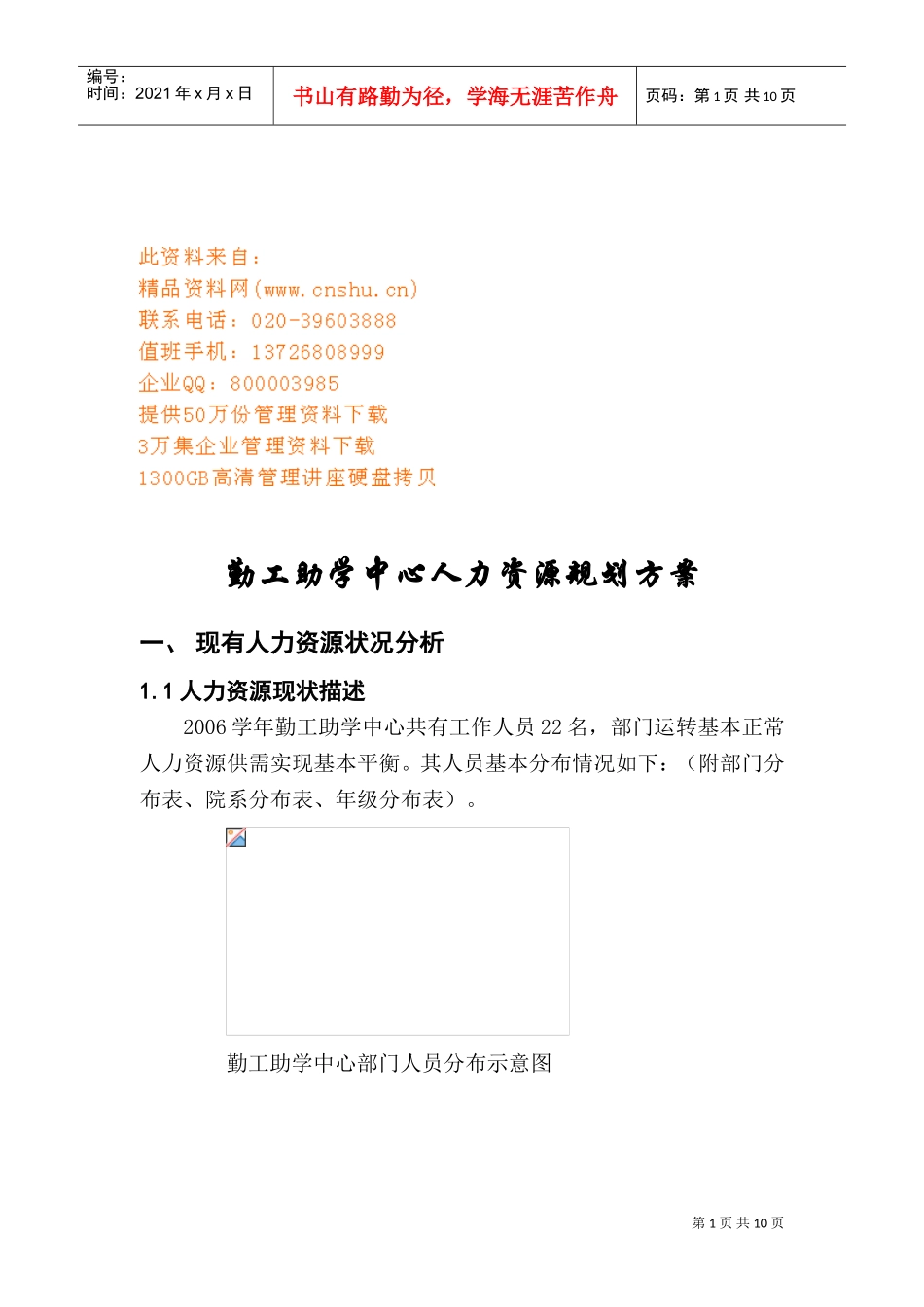 勤工助学中心人力资源规划方案概述_第1页