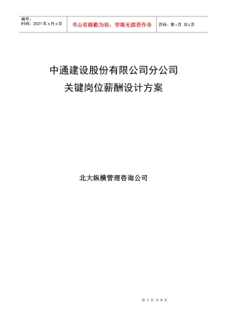 中通建设股份有限公司分公司关键岗位薪酬设计方案