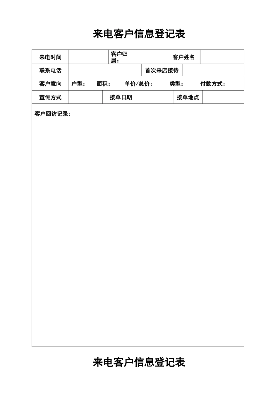 来电客户信息登记表_第1页