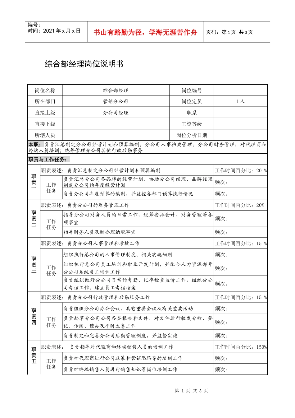 制鞋企业综合部经理岗位说明书_第1页