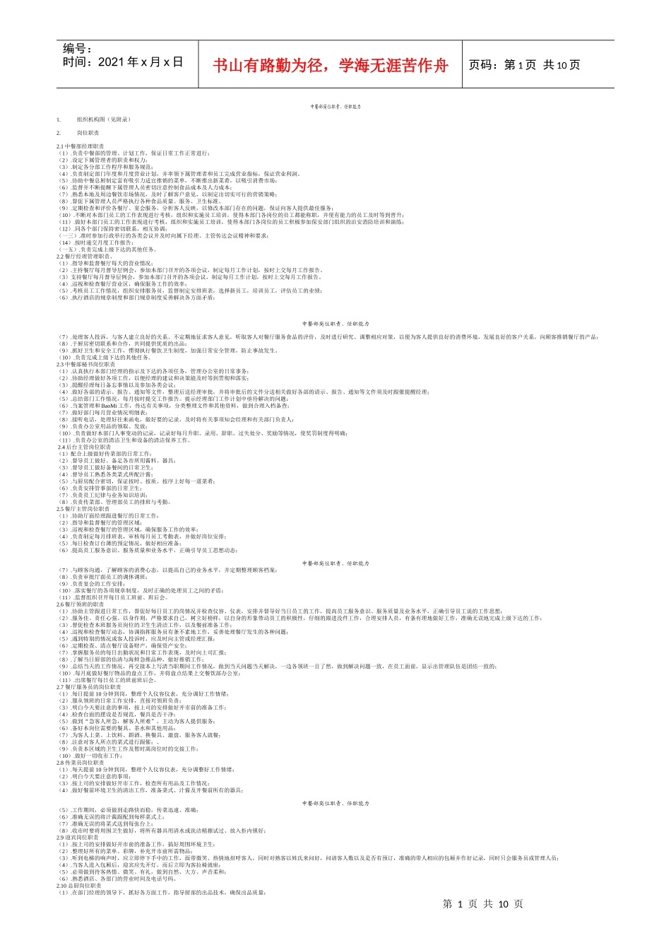 中餐部岗位职责范本_第1页