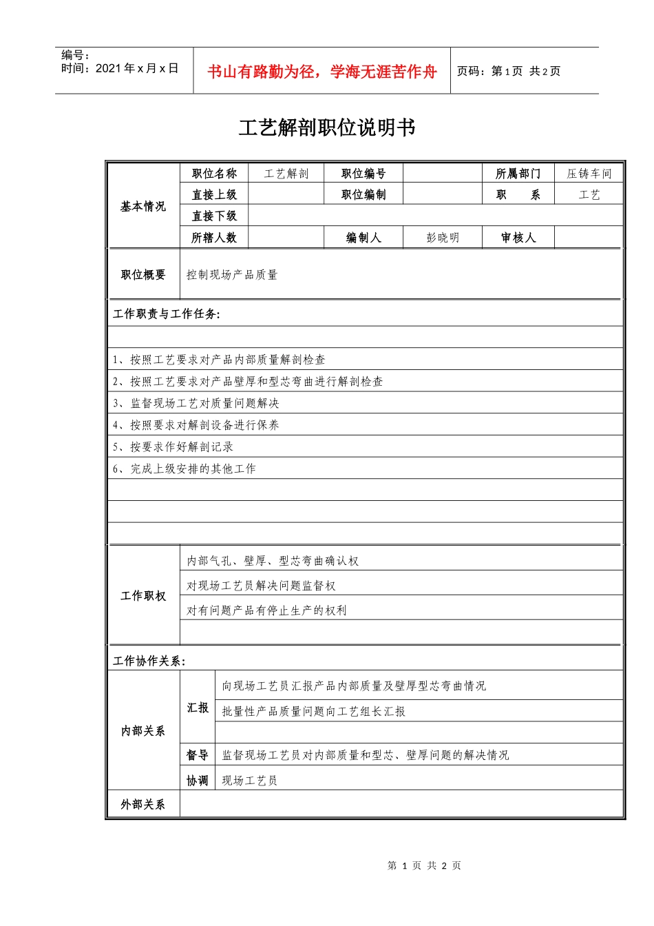 工艺解剖职位说明书_第1页