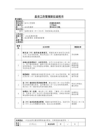 县市工作管理岗位说明书