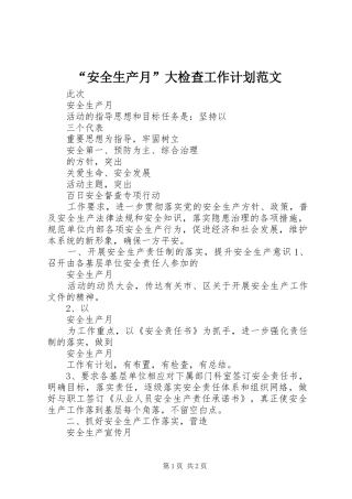 “安全生产月”大检查工作计划范文