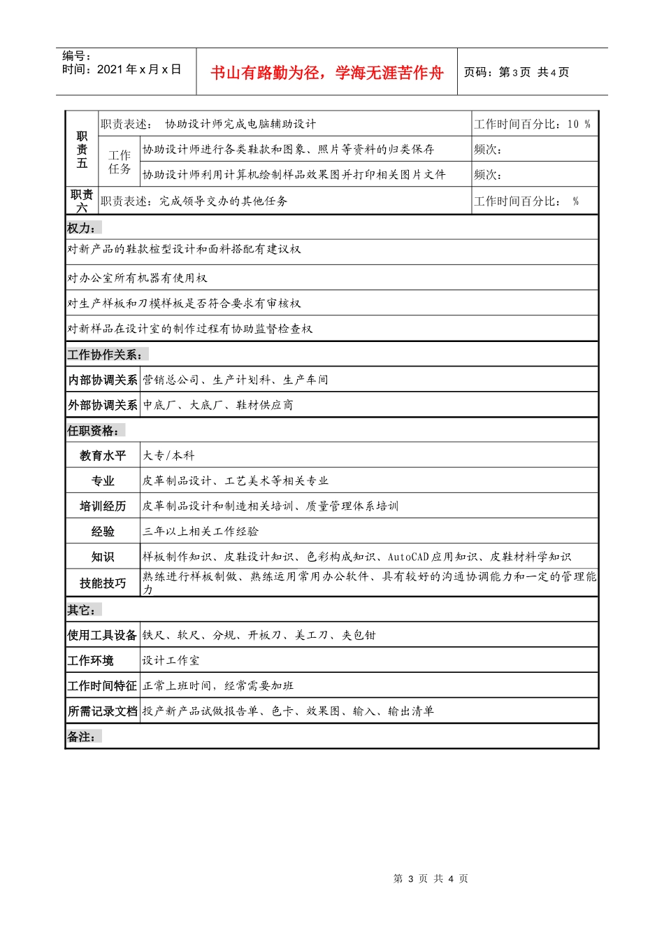 制鞋企业技术开发部打板师岗位说明书_第3页