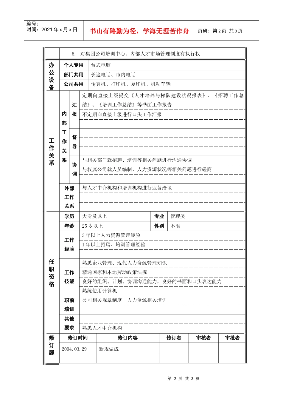 ψ试床縚招聘培训主管_职位说明书_第2页
