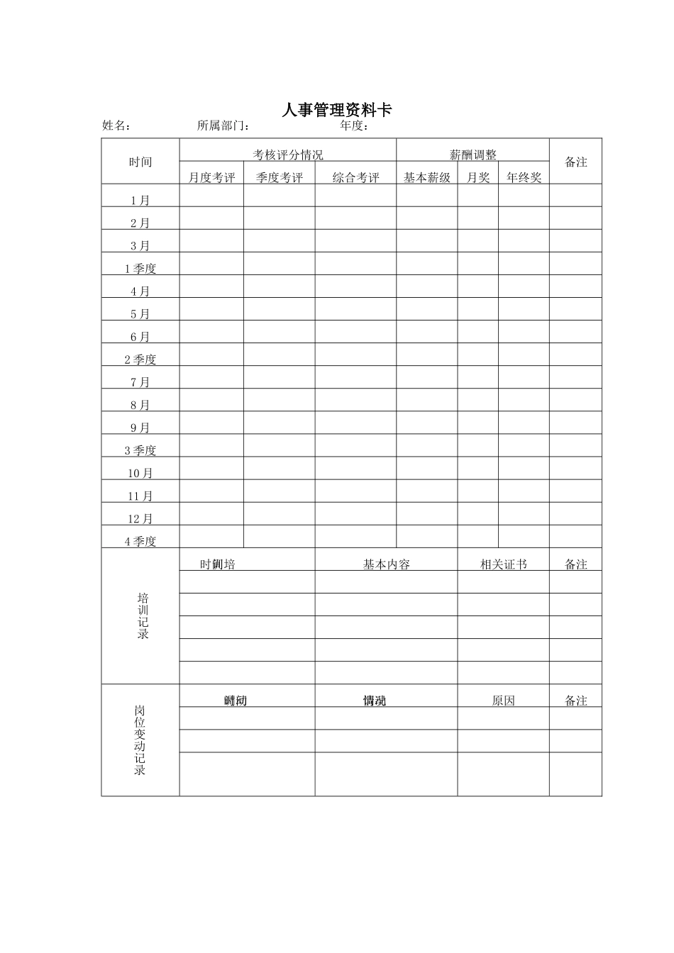 人事管理资料卡_第1页