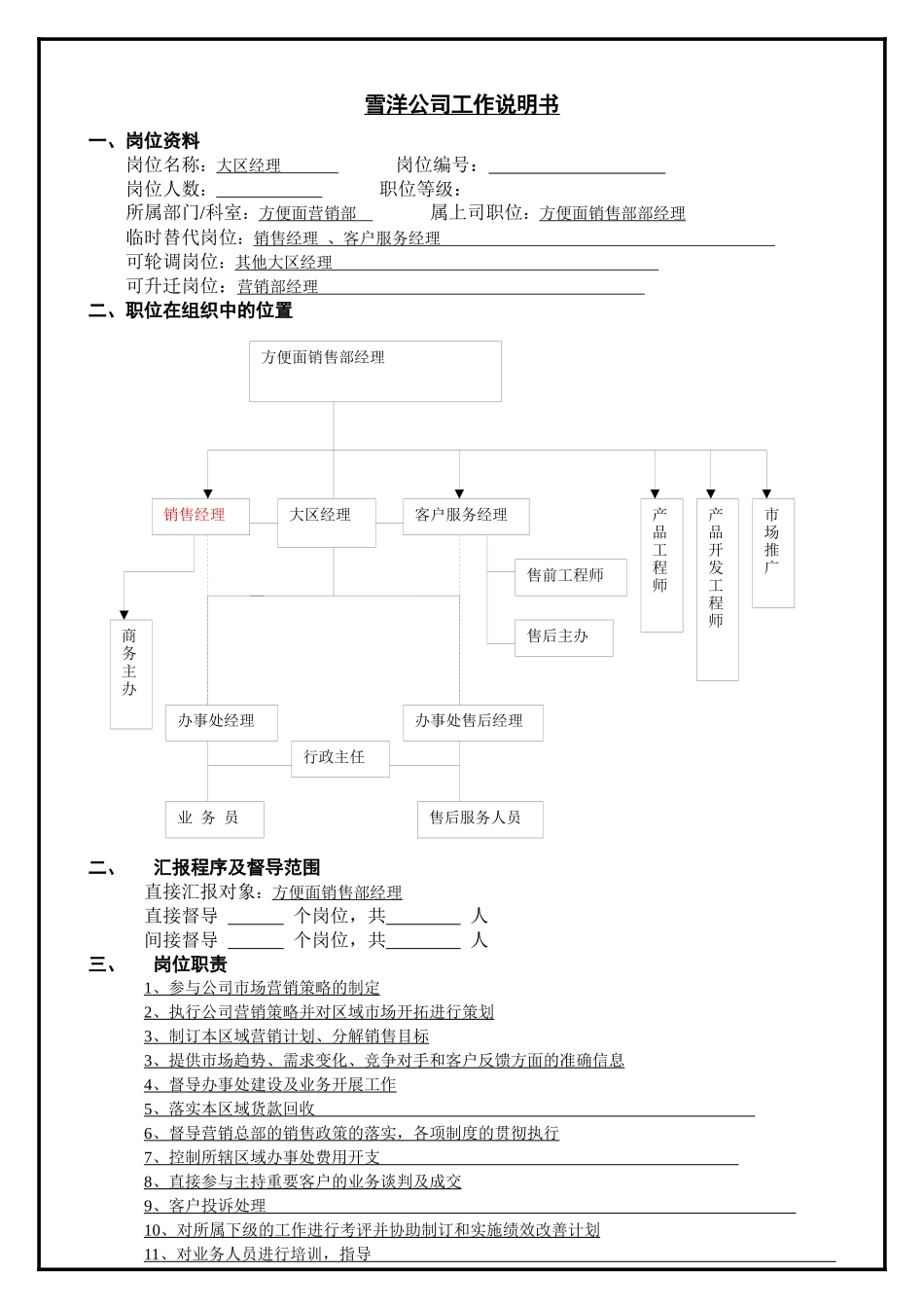 某销售公司大区经理岗位说明书与考核指标_第1页