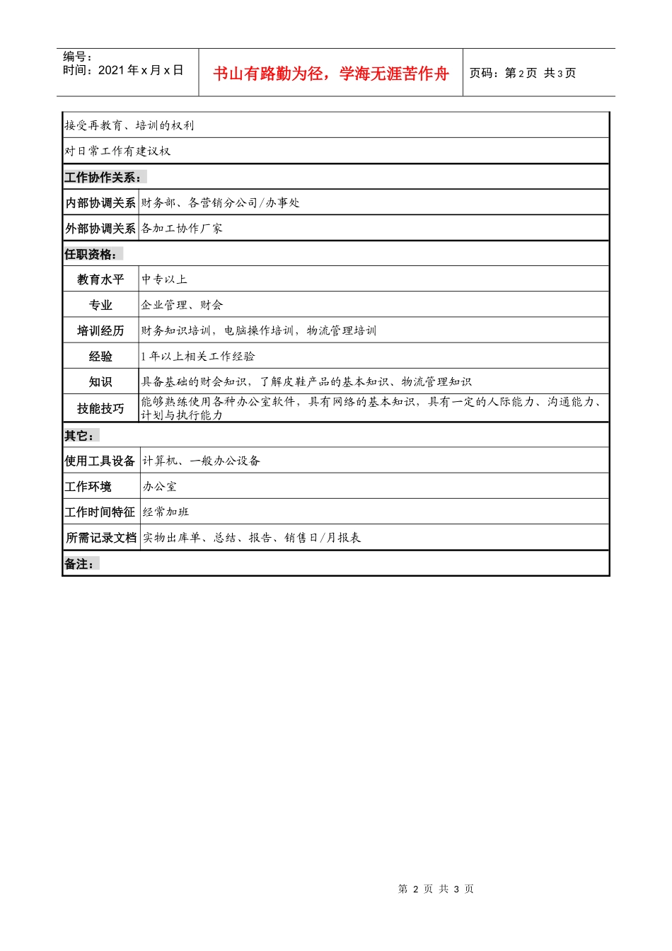 制鞋企业储运科出库开单员岗位说明书_第2页