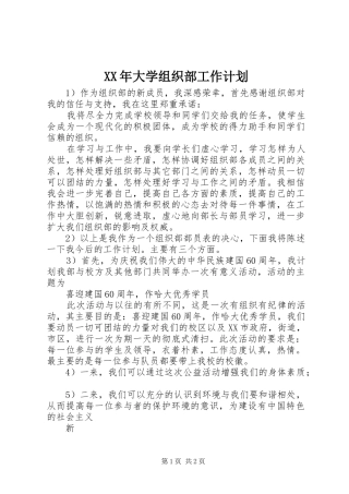 XX年大学组织部工作计划