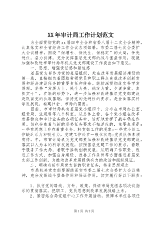 XX年审计局工作计划范文