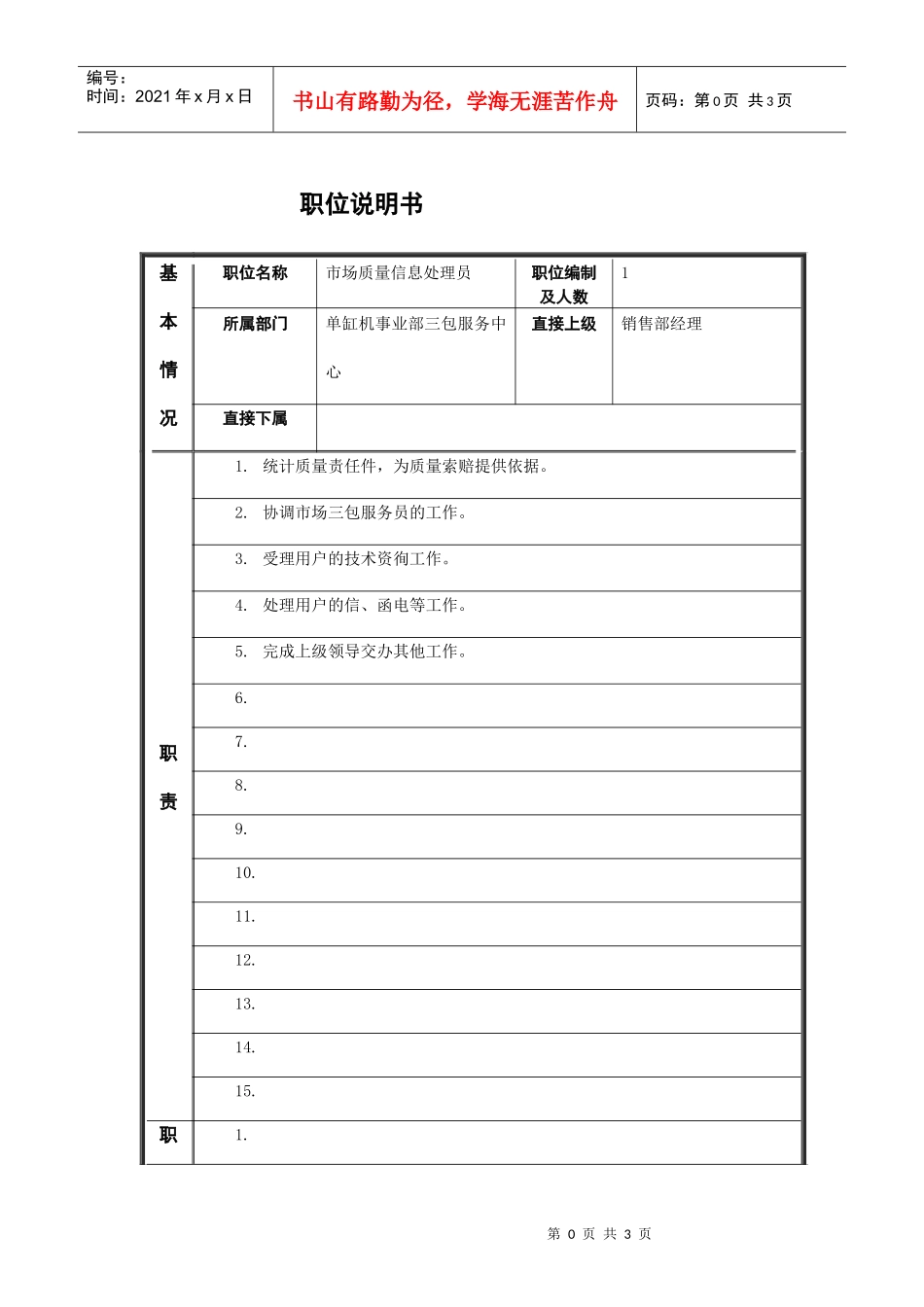 市场质量信息处理员岗位说明书_第1页