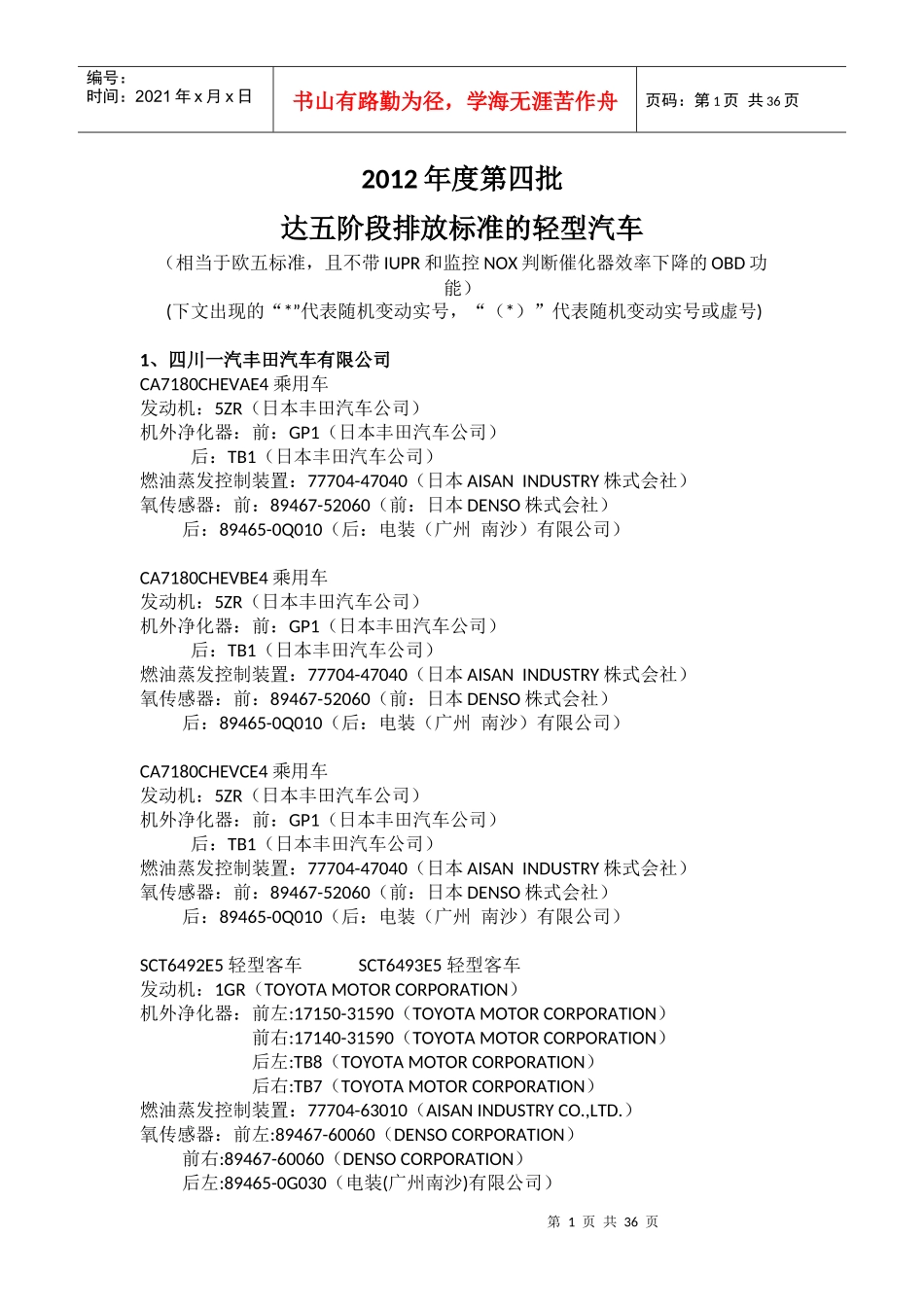 XXXX年第四批符合京五排放标准目录_第1页