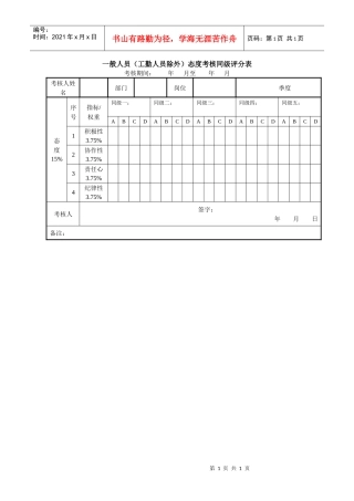 一般人员（工勤人员除外）态度考核同级评分表