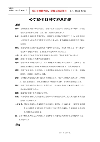 公文写作13种文种总汇表