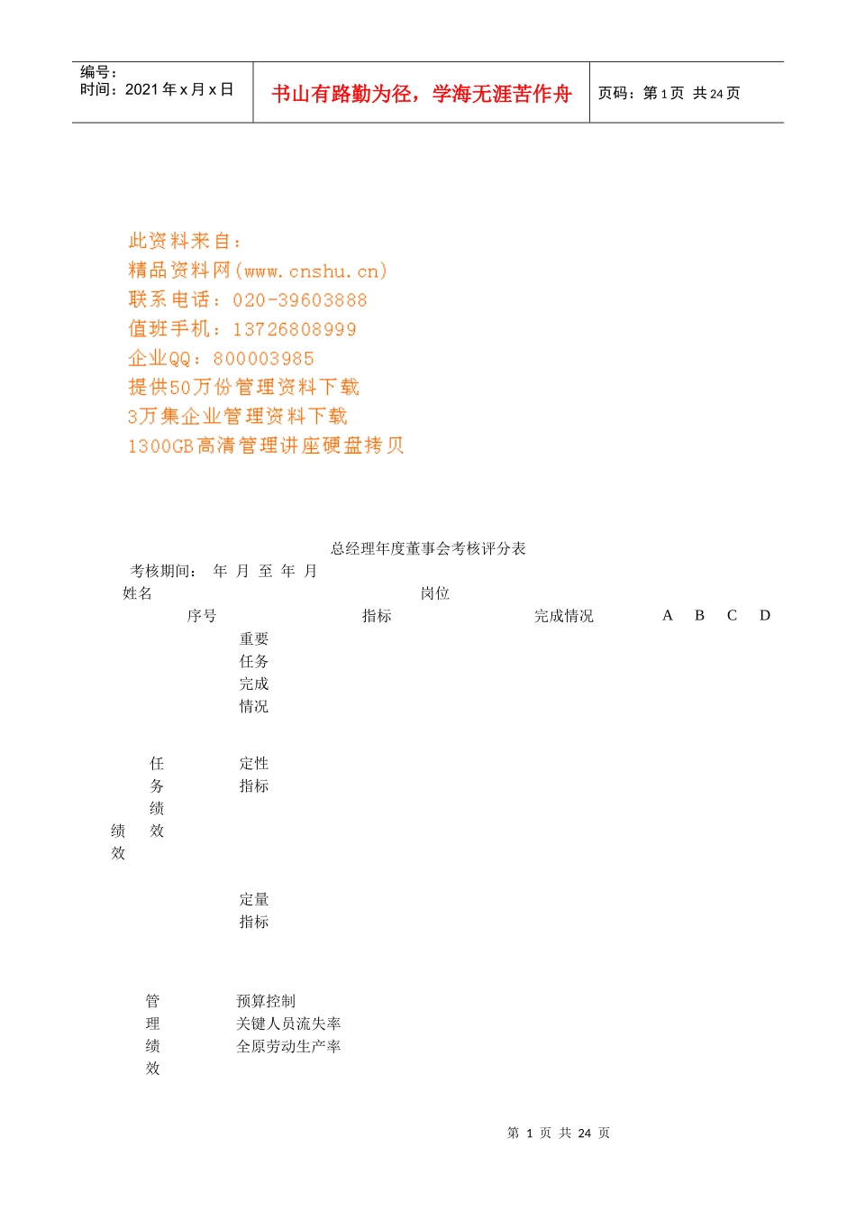 企业中高层管理人员能力考核评分表_第1页