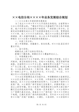 ××电信分局××××年业务发展综合规划