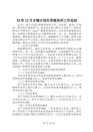 XX年12月乡镇计划生育服务所工作总结