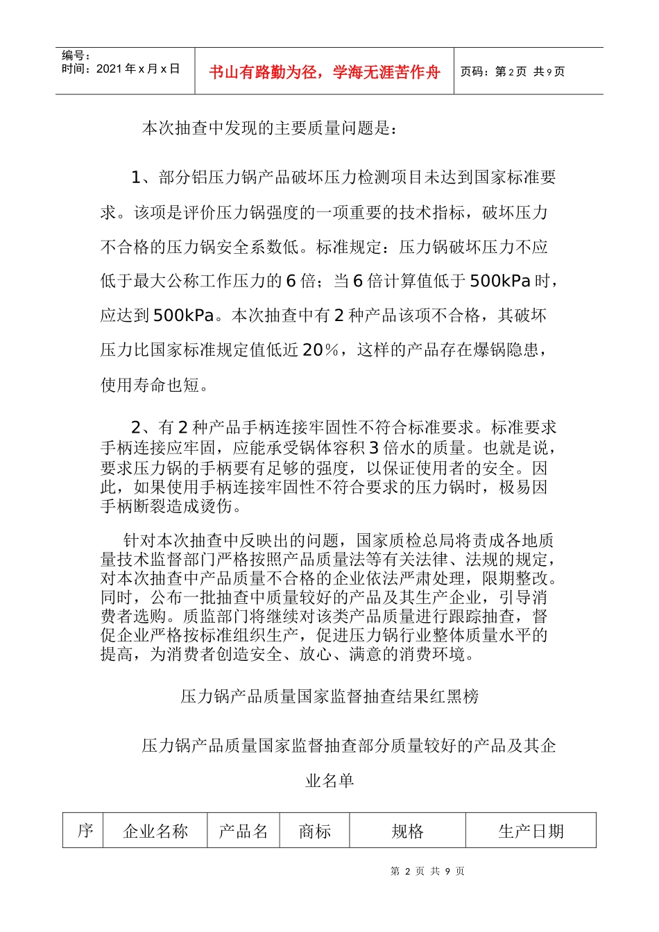 压力锅产品CCC质量国家监督抽查结果doc9(1)_第2页