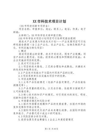 XX市科技术项目计划