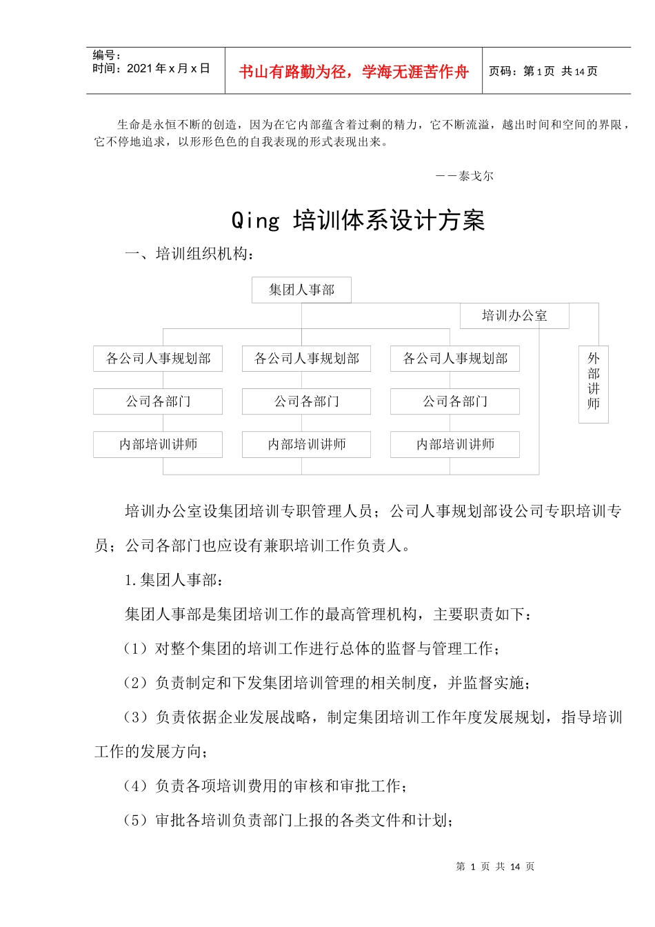 人力资源-2022FpcqmqQing 培训体系设计方案(DOC 26)_第1页