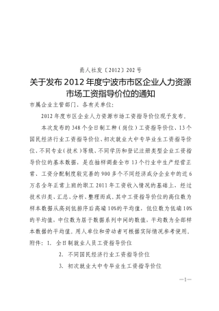 企业人力资源市场工资指导价