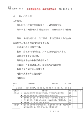 岗位工作内容和年度定性考核指-行政经理