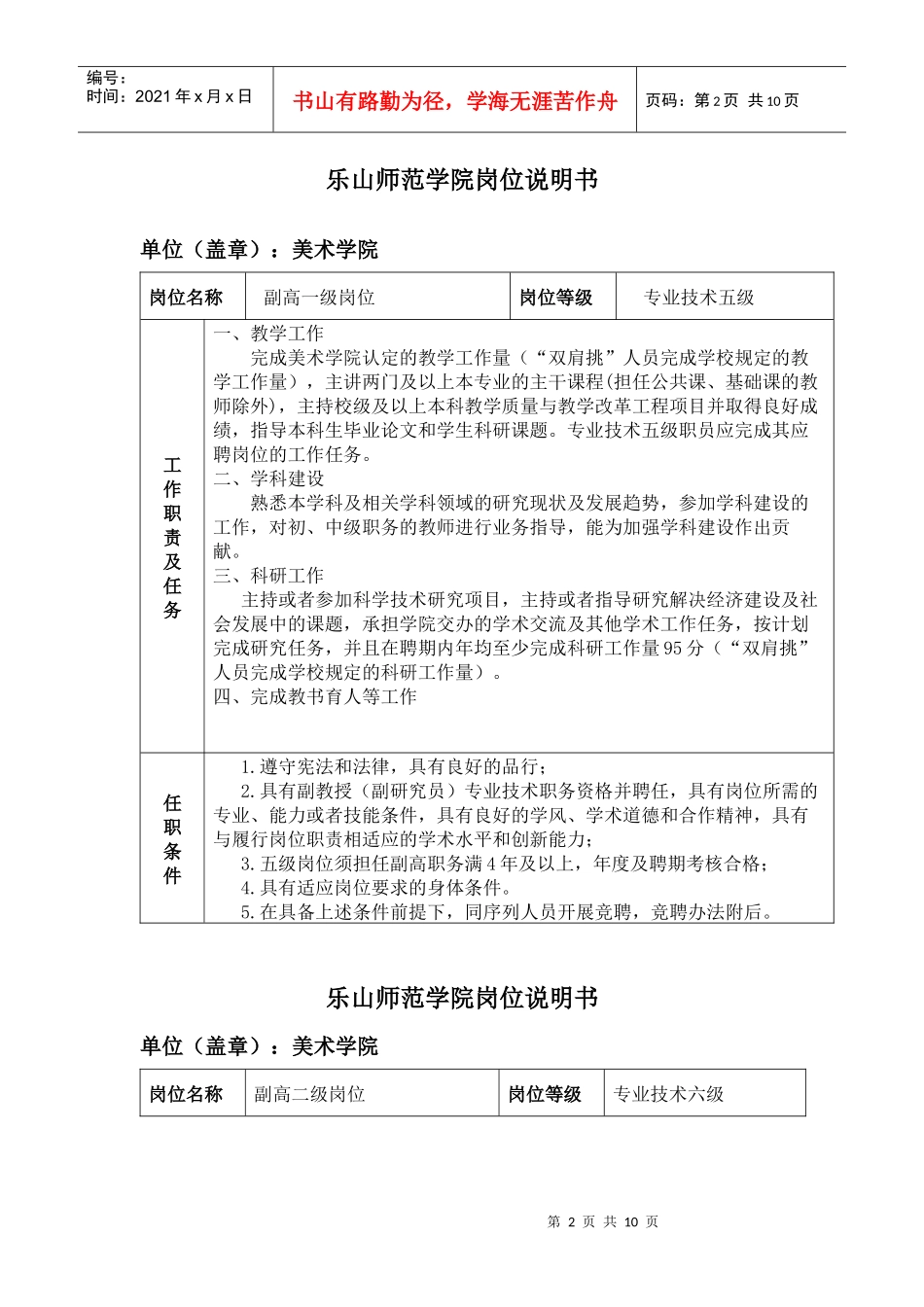 乐山师范学院岗位说明书(2)_第2页