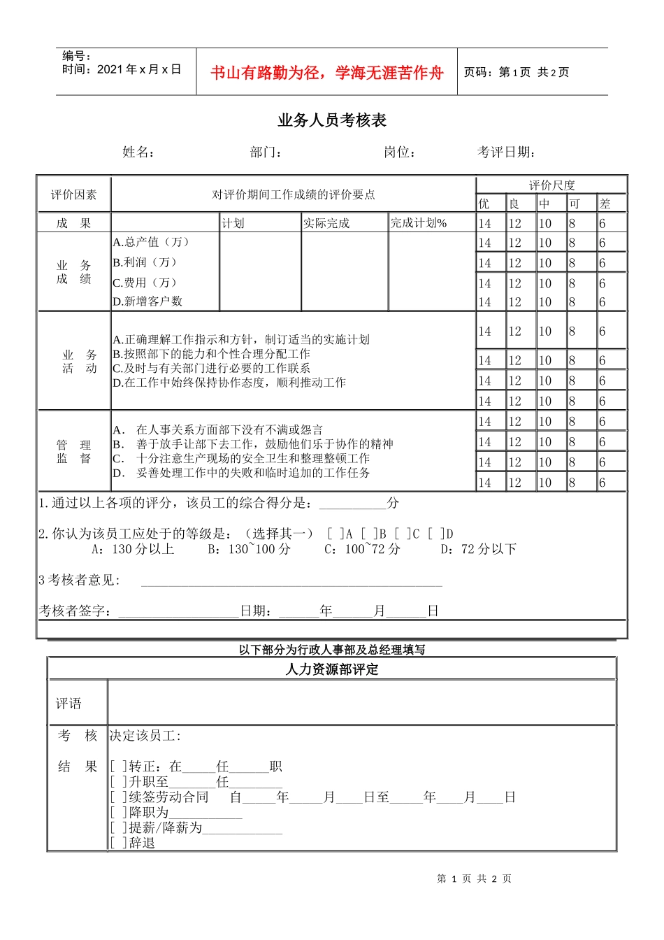业务人员考核表01_第1页