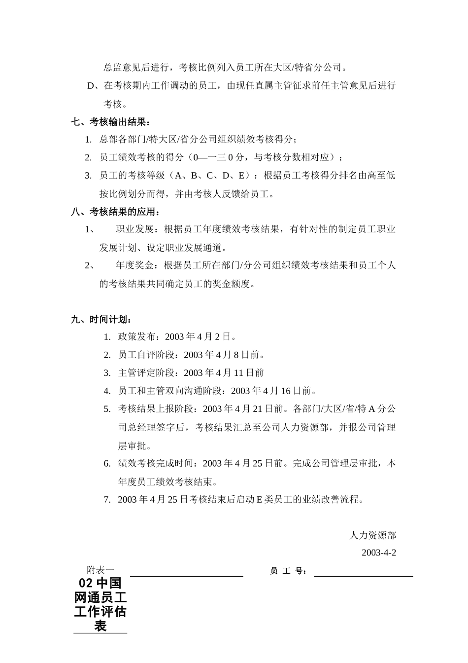 中国某通信有限公司员工绩效考核办法_第3页