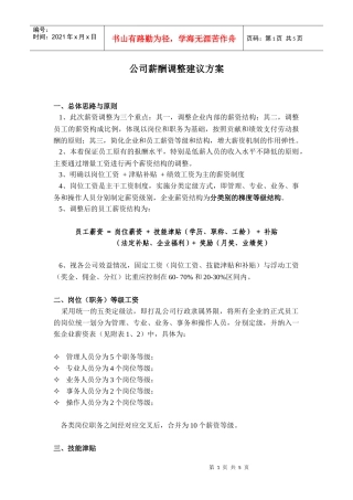 公司薪酬调整建议方案
