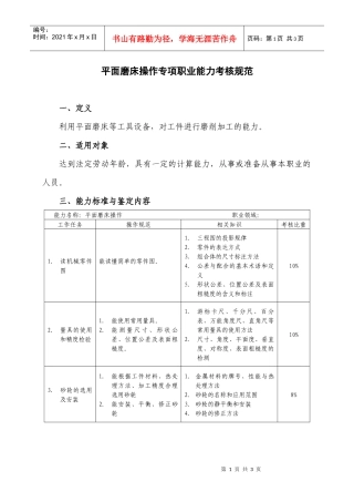 平面磨床操作专项职业能力考核规范