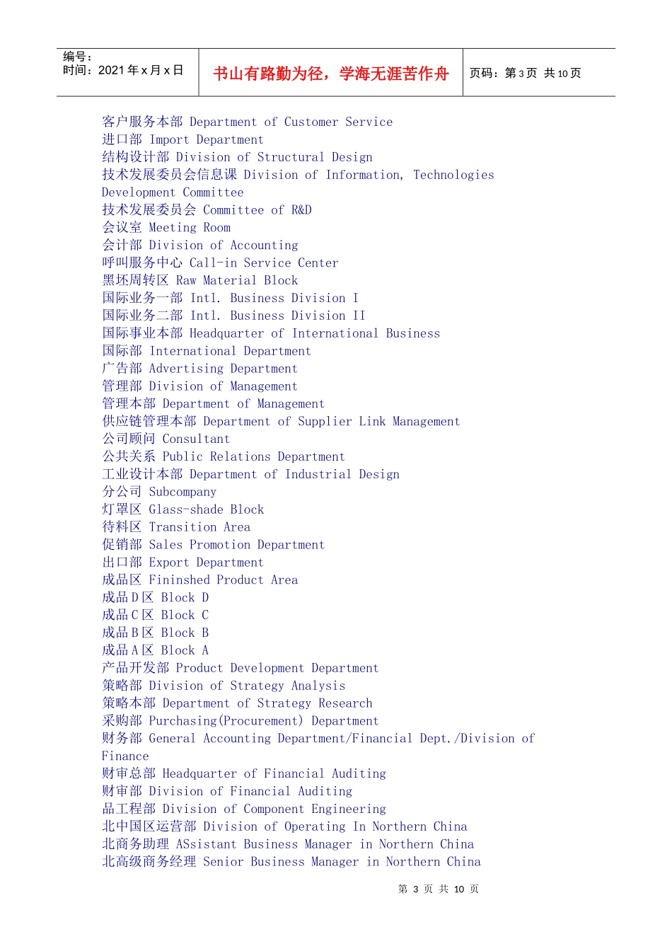 中英文对照－企业部门和职位、职称_第3页