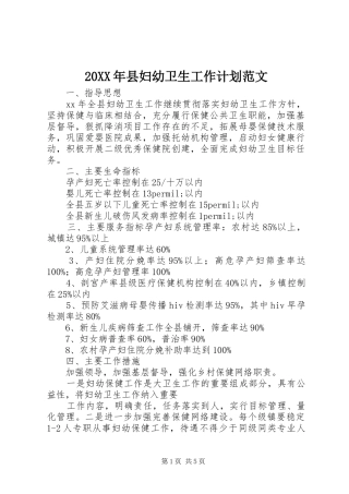 20XX年县妇幼卫生工作计划范文