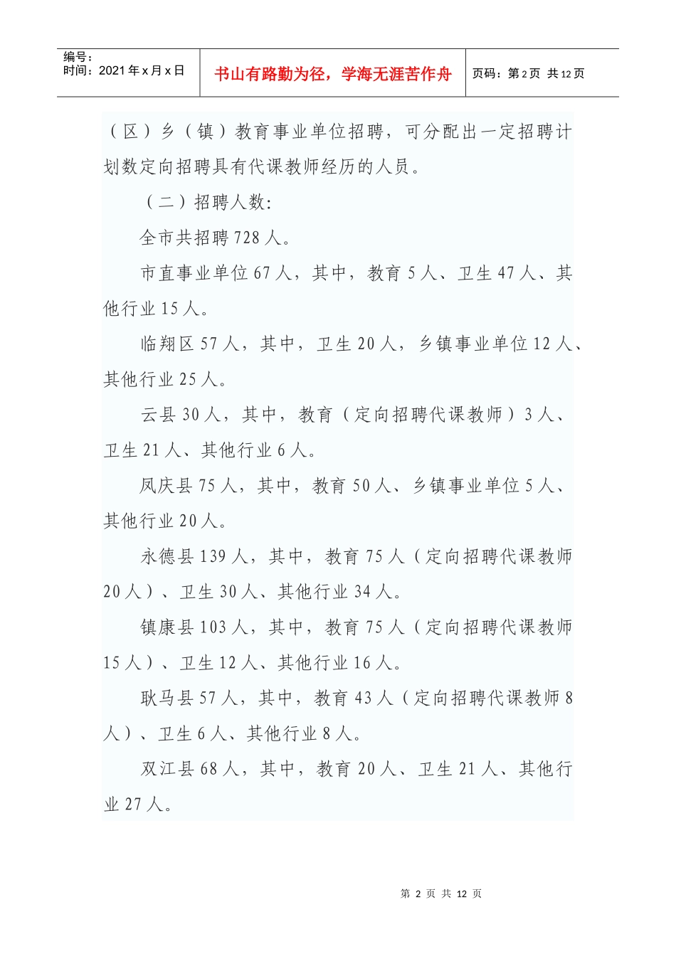 人力资源-2022XXXX年云南临沧市事业单位招聘公告(4)_第2页