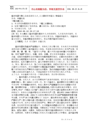 【精品文档-管理学】盐湖集团当务之急就是留住人才_人力资源管